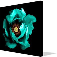 Winter Floral Surreal dark chrome cyan peony flower macro Canvas Print - Teal / 114cm - thumbnail 1