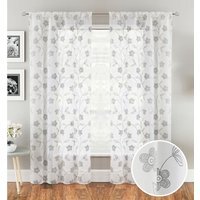Pair of Slot Top Sheer Voile Panels with Floral paste print design - Grey / 137cm - image 1