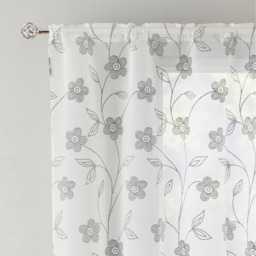 Pair of Slot Top Sheer Voile Panels with Floral paste print design - Grey / 137cm - thumbnail 3