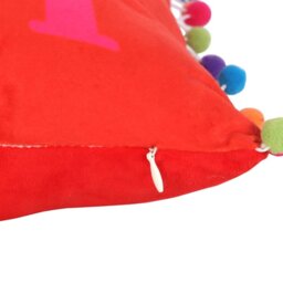 Red Holly Jolly Cushion with Pom Poms Festive Christmas Decor - Red - thumbnail 3