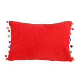 Red Holly Jolly Cushion with Pom Poms Festive Christmas Decor - Red - thumbnail 2