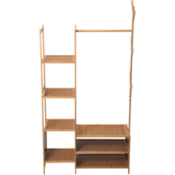 Multifunctional Coat Rack with Rail and Shelves - Light Brown - thumbnail 3