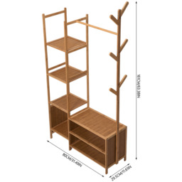 Multifunctional Coat Rack with Rail and Shelves - Light Brown - thumbnail 2