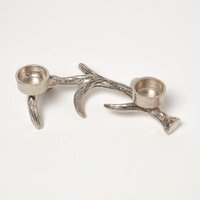 Silver Antler Dual Tea Light Holder - Silver