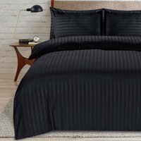 satin stripe double black duvet - Black