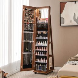 Swivel Jewellery Cabinet Lockable Jewellery Armoire - Brown - thumbnail 3