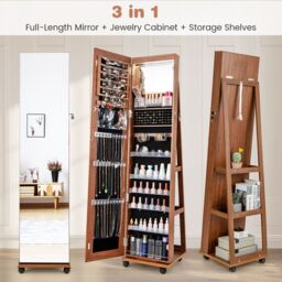 Swivel Jewellery Cabinet Lockable Jewellery Armoire - Brown - thumbnail 2