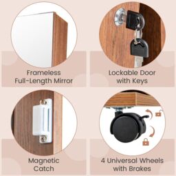 Swivel Jewellery Cabinet Lockable Jewellery Armoire - Brown - thumbnail 5
