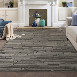 Hamilton Modern Sheen Area Rug - Blocked Bold Geometric Design Rug - Dark Grey / 220cm - thumbnail 5