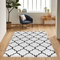 Moroccan Berber Shaggy Rugs Living Room Trellis Design - Stone / 120x170 cm Rectangle - image 1