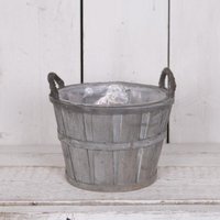 Rustic Grey Wooden Barrel Planter - Grey