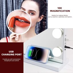 VANITII Mary Hollywood Vanity Makeup Mirror with Bluetooth 18 Dimmable LED Bulbs - Metal White - thumbnail 4