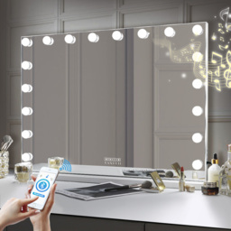 VANITII Mary Hollywood Vanity Makeup Mirror with Bluetooth 18 Dimmable LED Bulbs - Metal White - thumbnail 2