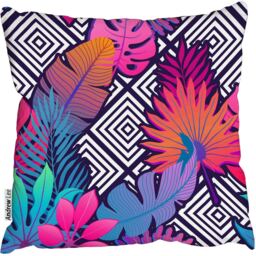 Exotic leaves and flowers on geometrical ornament Outdoor Cushion - Pink / 60cm - thumbnail 2