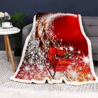 Christmas Sleigh Blanket Large Flannel Throw - Red