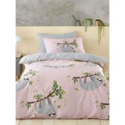 Sloth Fitted Sheet Set - Pink/Grey - thumbnail 2
