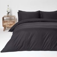 Satin Stripe Egyptian Cotton Duvet Cover with Pillowcase - Black / Double