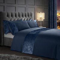 Crushed Velvet Panel Soft Touch Microfibre Duvet Cover  Pillowcase Set - Navy