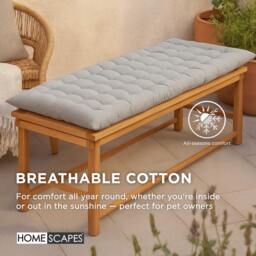 Homescapes Garden Bench Cushion Luxury Cotton Indoor Outdoor Bench Pad - Grey / 143cm - thumbnail 5