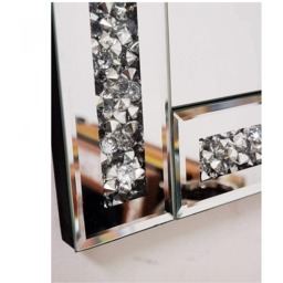 Small Crushed Jewel Wall Mirror Loose Diamante Mirror - Silver - thumbnail 2
