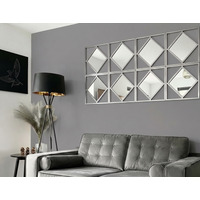 3x Silver Diamond Shape Square Frame Mirror 40Cm Dia. - Silver / 3