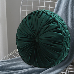 Round Pleated Pumpkin Velvet Cushion 45cm - Dark Green - thumbnail 5