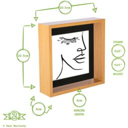 "3D Deep Box Photo Frames - 8 x 8"" with 6 x 6"" Mount - Pack of 2 - Light Wood/Black" - thumbnail 4