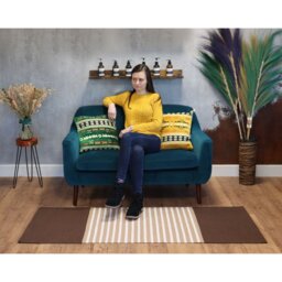 Indian Cotton Rug Dark Brown Beige for Home Yoga - Dark Brown - thumbnail 4