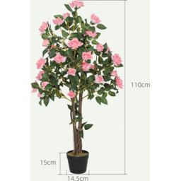 HOMCOM Set of 2 Artificial Plants Rose Trees in Pot Pink - Pink - thumbnail 3