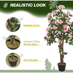 HOMCOM Set of 2 Artificial Plants Rose Trees in Pot Pink - Pink - thumbnail 4