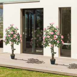 HOMCOM Set of 2 Artificial Plants Rose Trees in Pot Pink - Pink - thumbnail 2