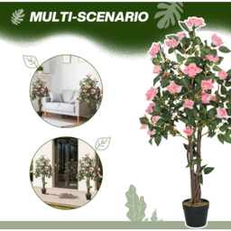 HOMCOM Set of 2 Artificial Plants Rose Trees in Pot Pink - Pink - thumbnail 5