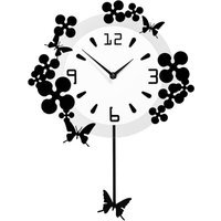 Kiki Flower and Butterflies Design Wall Clock - Black & White