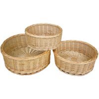 Set of 3 Round Straight-Sided Wicker Tray - Brown