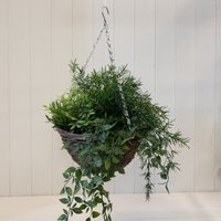 Round Brown Rattan Hanging Basket with clear soft plastic liner - Brown