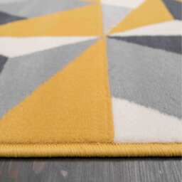 Yellow Ochre Grey Kaleidoscope Geometric Living Room Rug - Ochre / 240 x 60cm - thumbnail 2