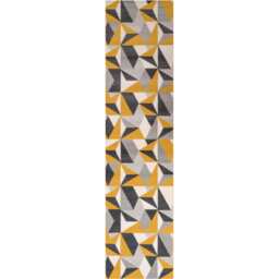Yellow Ochre Grey Kaleidoscope Geometric Living Room Rug - Ochre / 240 x 60cm - thumbnail 4