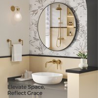 Round Mirror, 91 cm Bathroom Mirror for Wall, Metal Frame - Ink Black