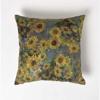 Van Gogh Sunflowers Filled Velvet Cushion - Taupe