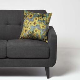 Van Gogh Sunflowers Filled Velvet Cushion - Taupe - thumbnail 2