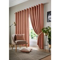 Wold Eyelet Ring Top Curtains - Orange/White / 117cm / 228cm