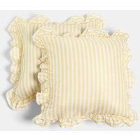 OHS Striped Frill Cushion Covers - Lemon / Machine washable at 30°C. Tumble dry friendly. Do not bleach or iron.