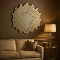 Glitzy Sunburst Design Round Wall Mirror - Silver