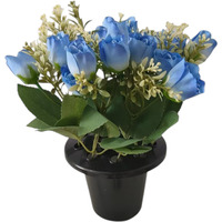 Artificial Rose Mix Remembrance Grave Pot - Blue - image 1