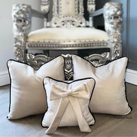 Plush Velvet Bespoke Cushion Set With Piping Cream And Black - Cream