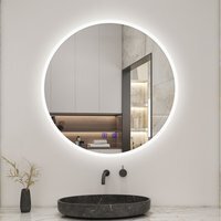 Round LED Bathroom Mirror with Double Touch Switch - White / 80cm - image 1