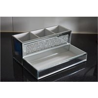 Crystal Crushed Diamond Beauty Box Makeup Brush Holder - Silver - thumbnail 1