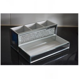 Crystal Crushed Diamond Beauty Box Makeup Brush Holder - Silver - thumbnail 2