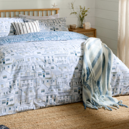 Abersoch Town Reversible Cotton Duvet Cover Set - Sea Blue / King - thumbnail 3