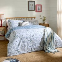 Abersoch Town Reversible Cotton Duvet Cover Set - Sea Blue / King - thumbnail 1